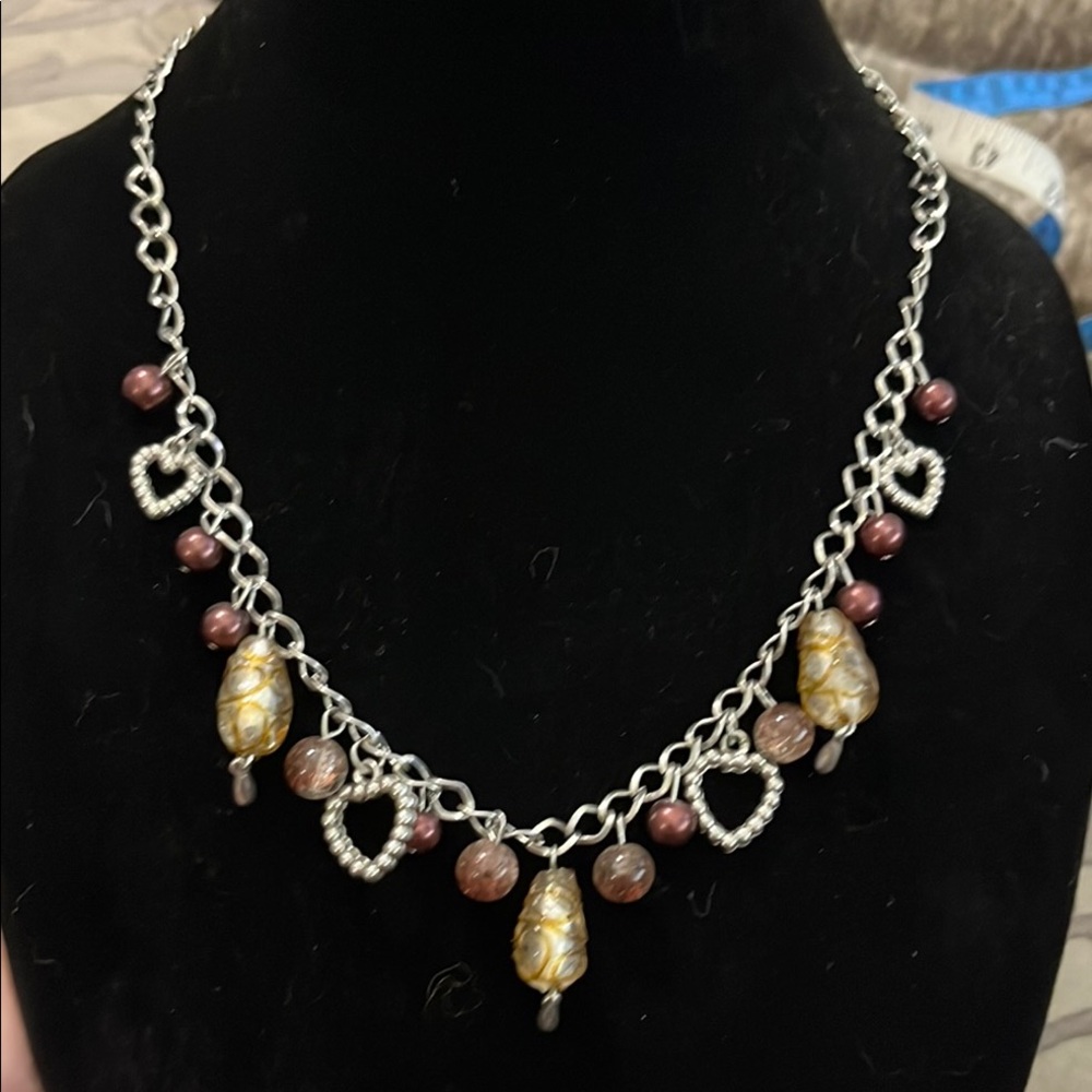 Elegant Silver and Brown Heart Charm Necklace